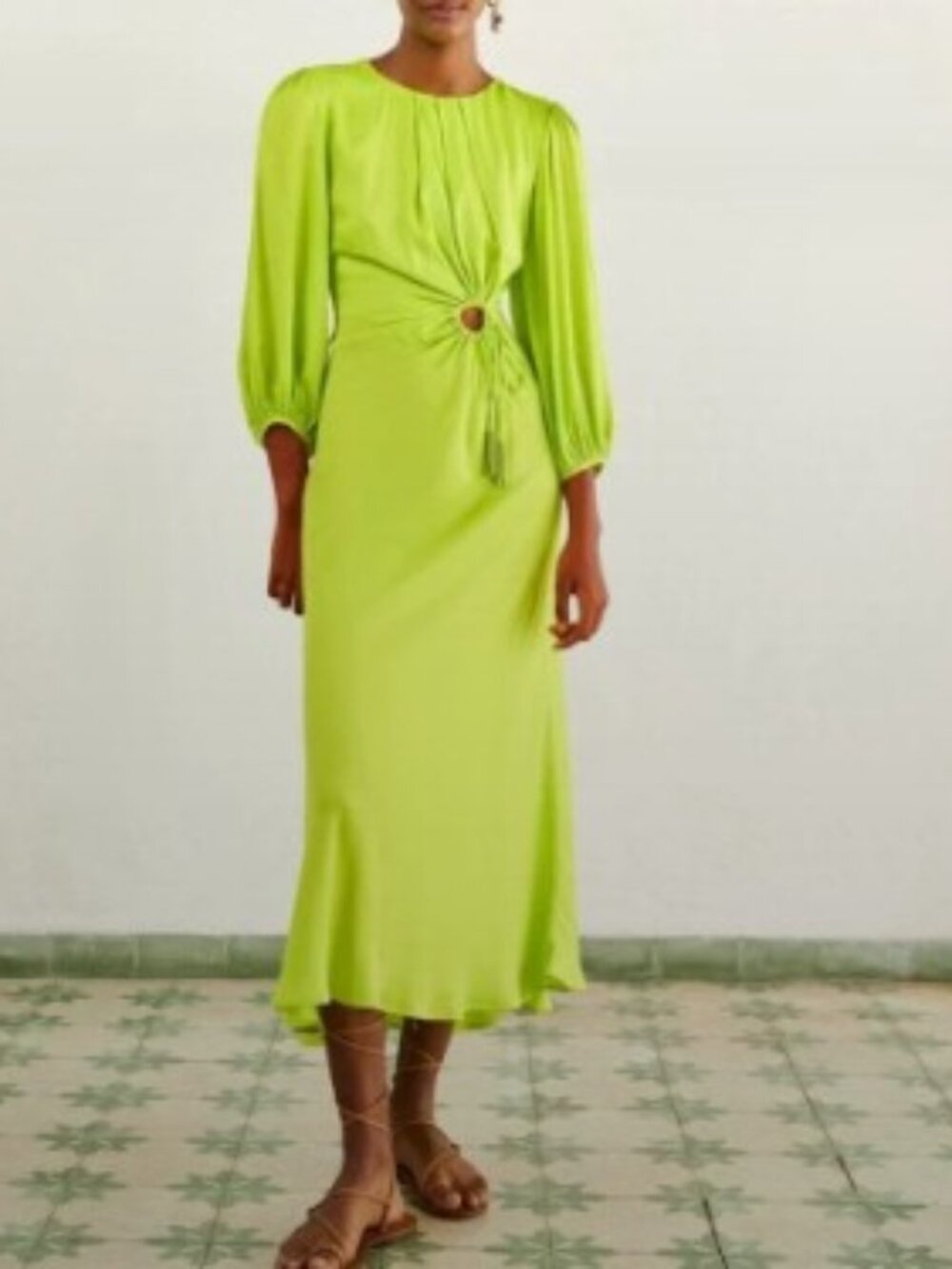 Farm Rio Long Sleeve Maxi Dress With Cut Out